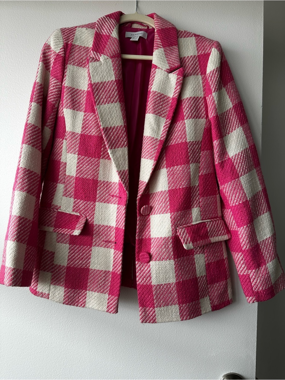 Primark Pink and Cream Checked Blazer Jacket